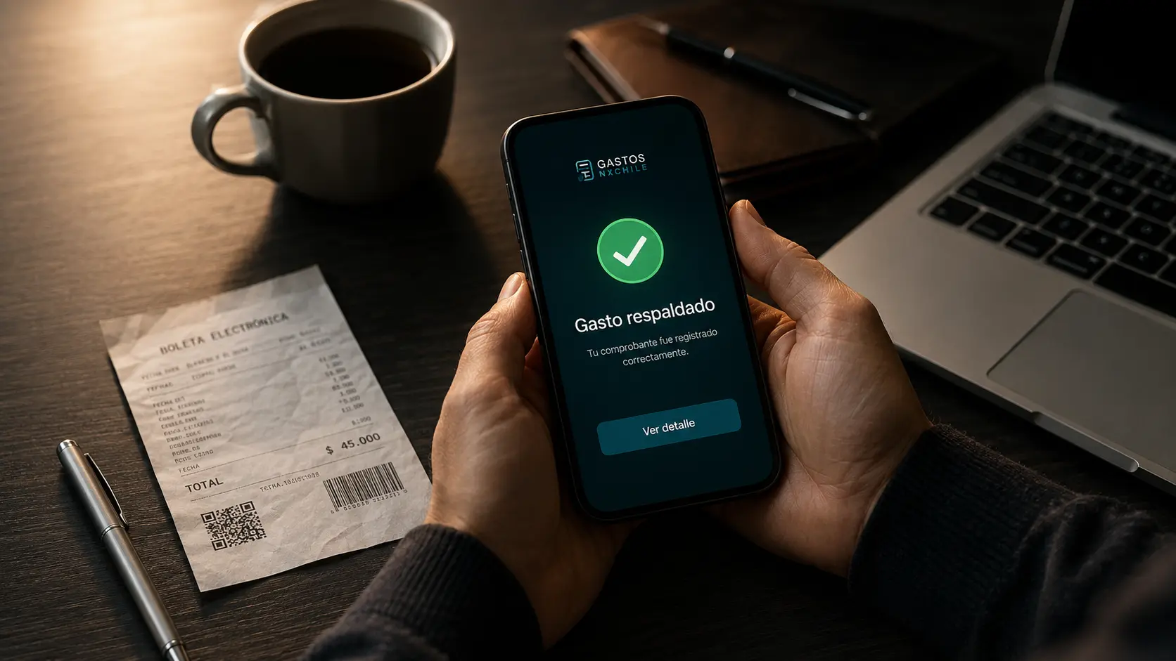 Usuario fotografiando una boleta con GastosNX antes de que se pierda