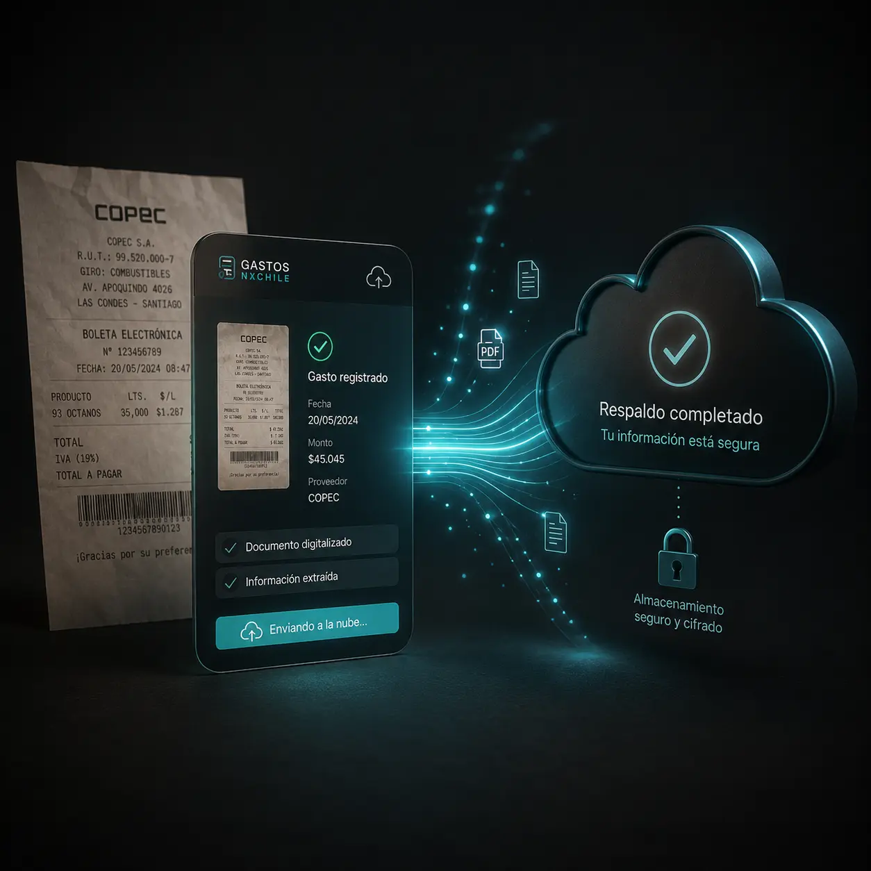 Respaldo digital de gastos operacionales guardados desde el celular
